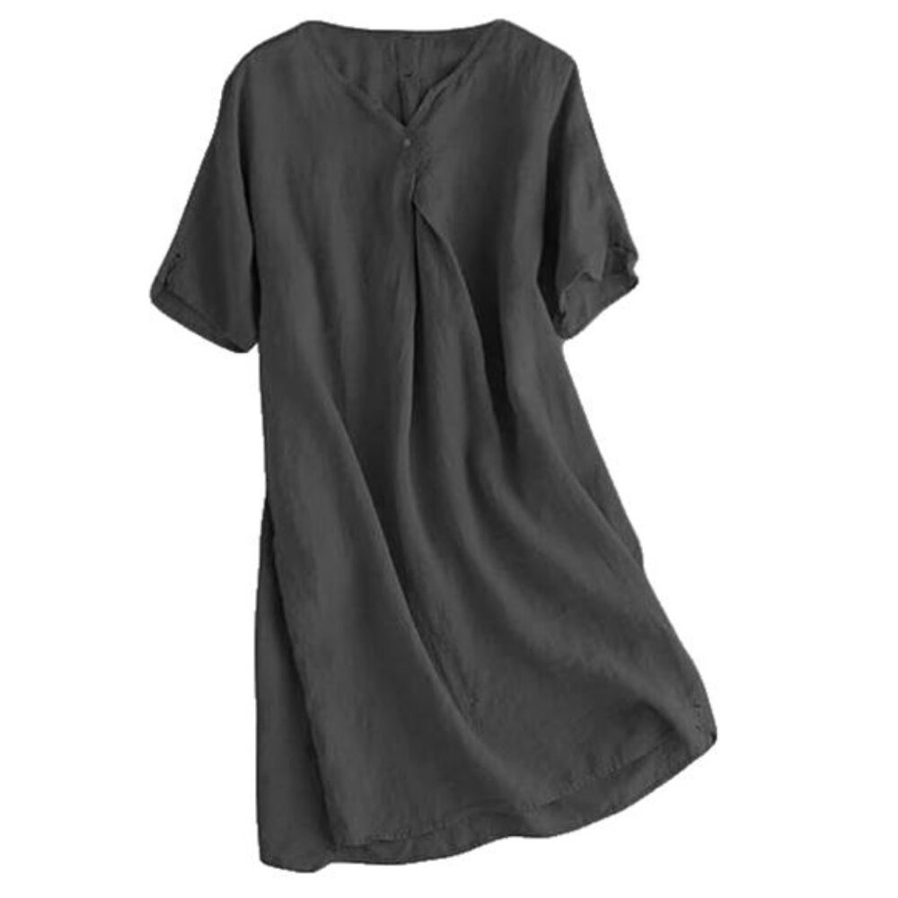 NEW- Minibee Black V Neck Linen T Shirt Dress- Women's XXL